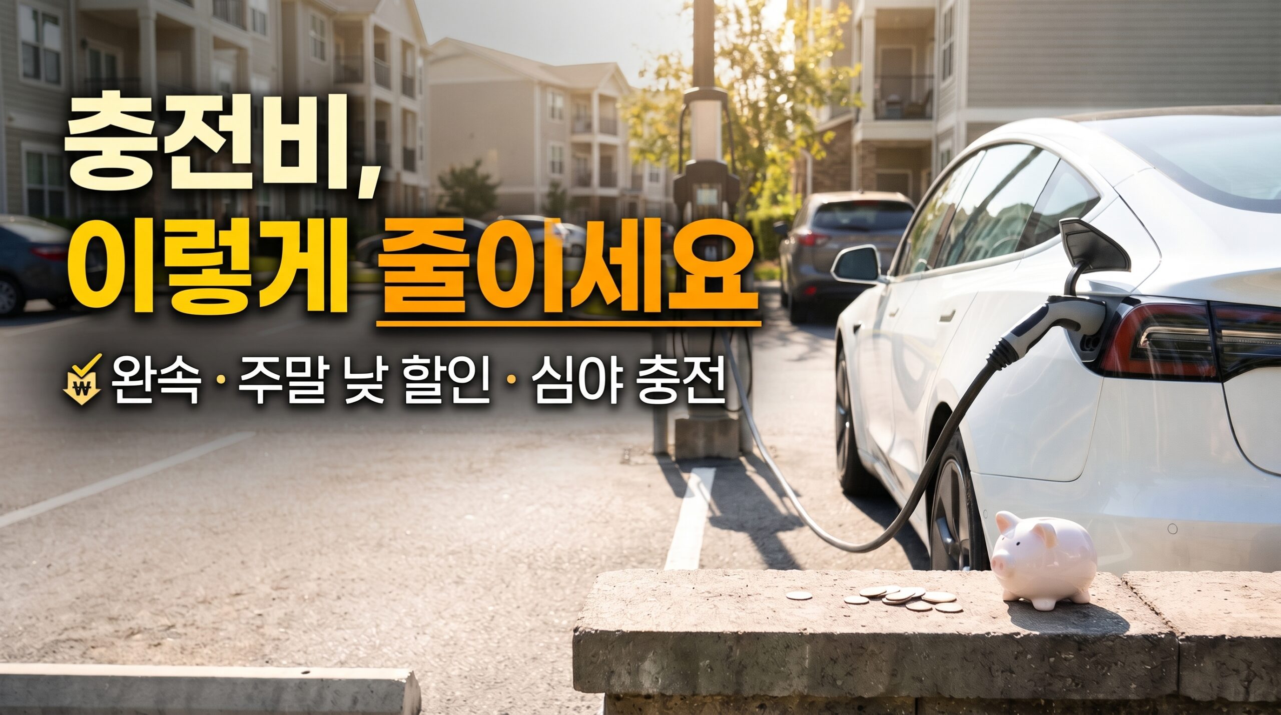 충전비, 이렇게 줄이세요. 완속 · 주말 낮 할인 · 심야 충전