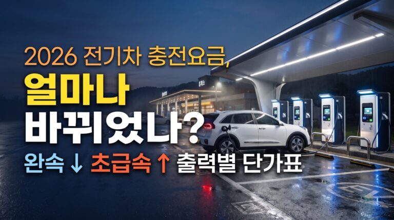 고속도로 휴게소 공공 급속충전소에서 충전 중인 전기차