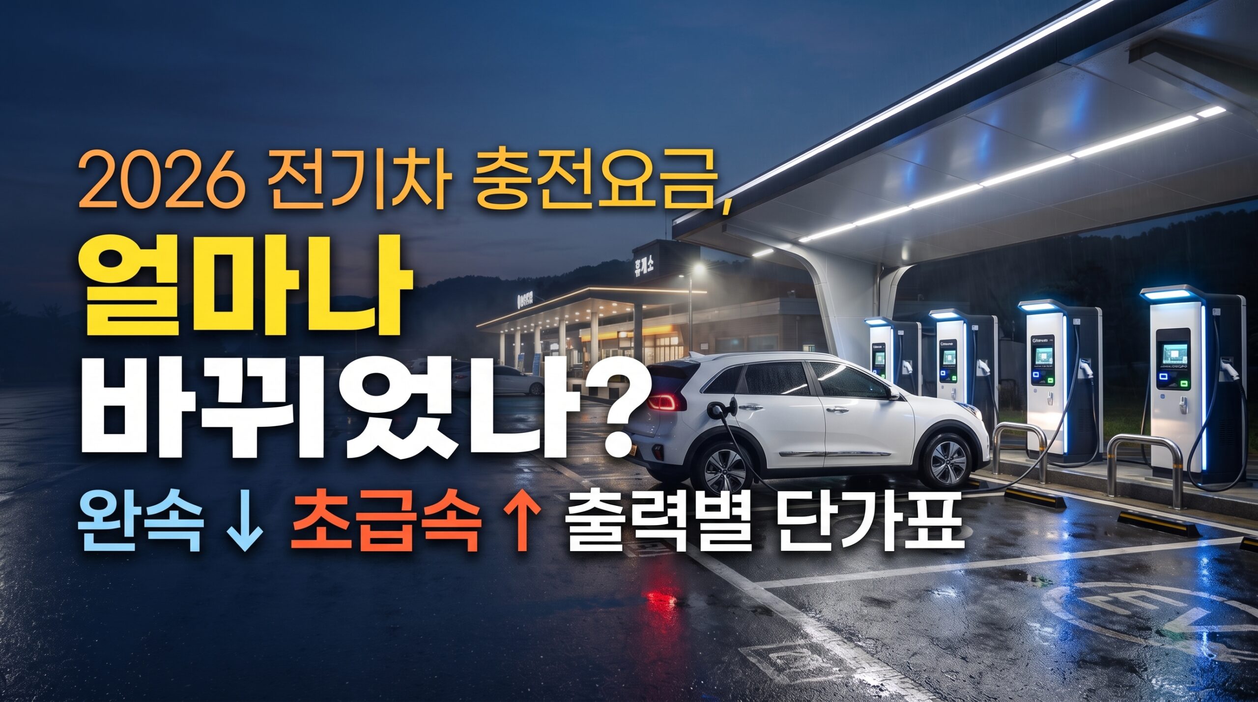 고속도로 휴게소 공공 급속충전소에서 충전 중인 전기차