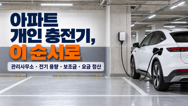 아파트 지하주차장 벽에 달린 완속충전기로 충전 중인 전기차